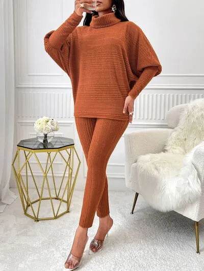 Turtleneck Batwing Sleeve Top and Pants Set - Bona Fide Fashion