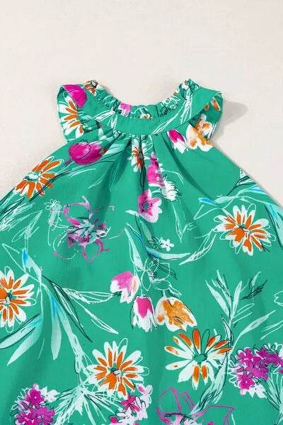 Frill Printed Grecian Tank - Bona Fide Fashion