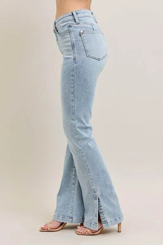 Judy Blue Full Size Tummy Control Vintage Wash Side Slit Slim Boot Jeans Plus Size - Bona Fide Fashion