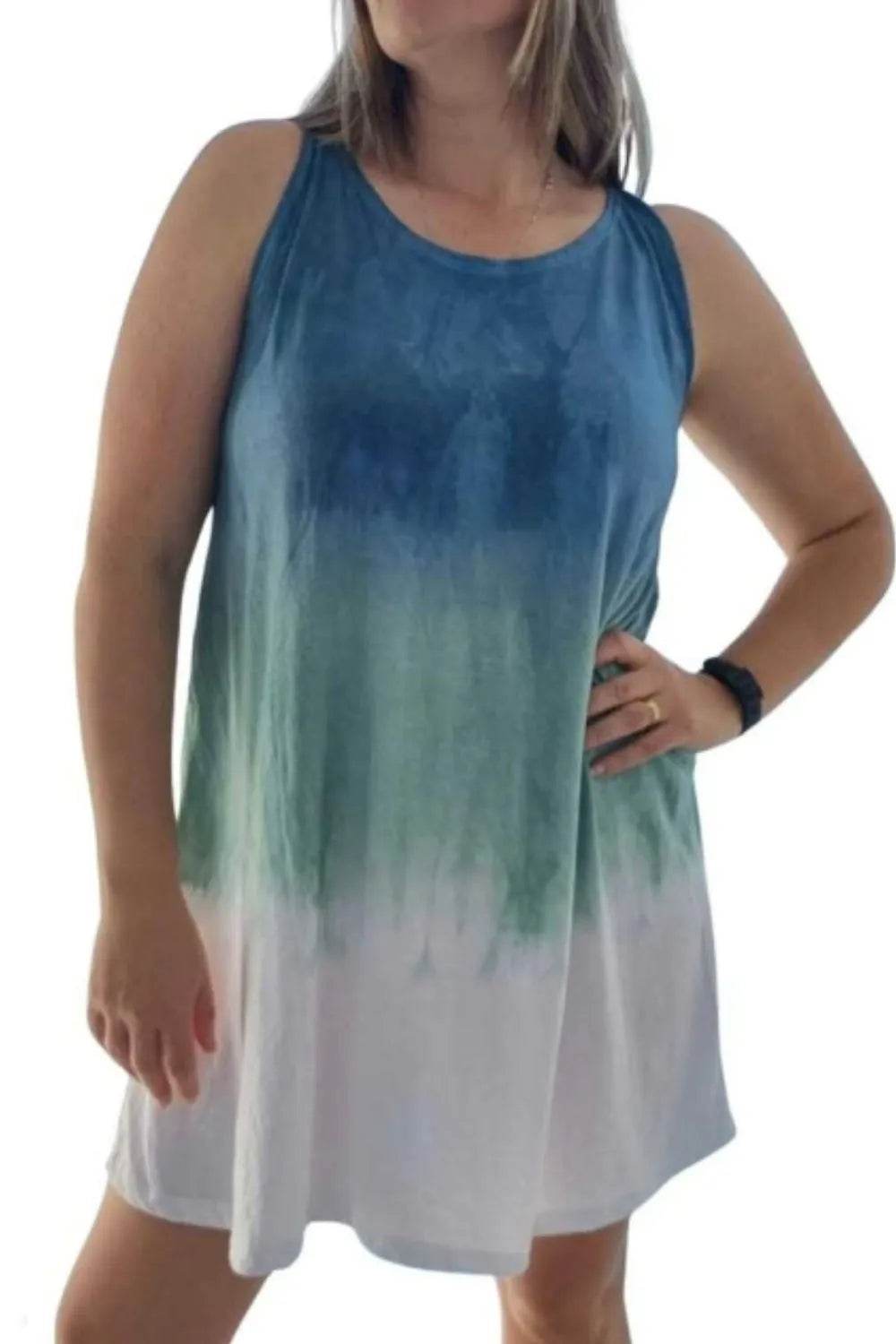 Full Size Tie-Dye Sleeveless Mini Tank Dress Plus Size - Bona Fide Fashion