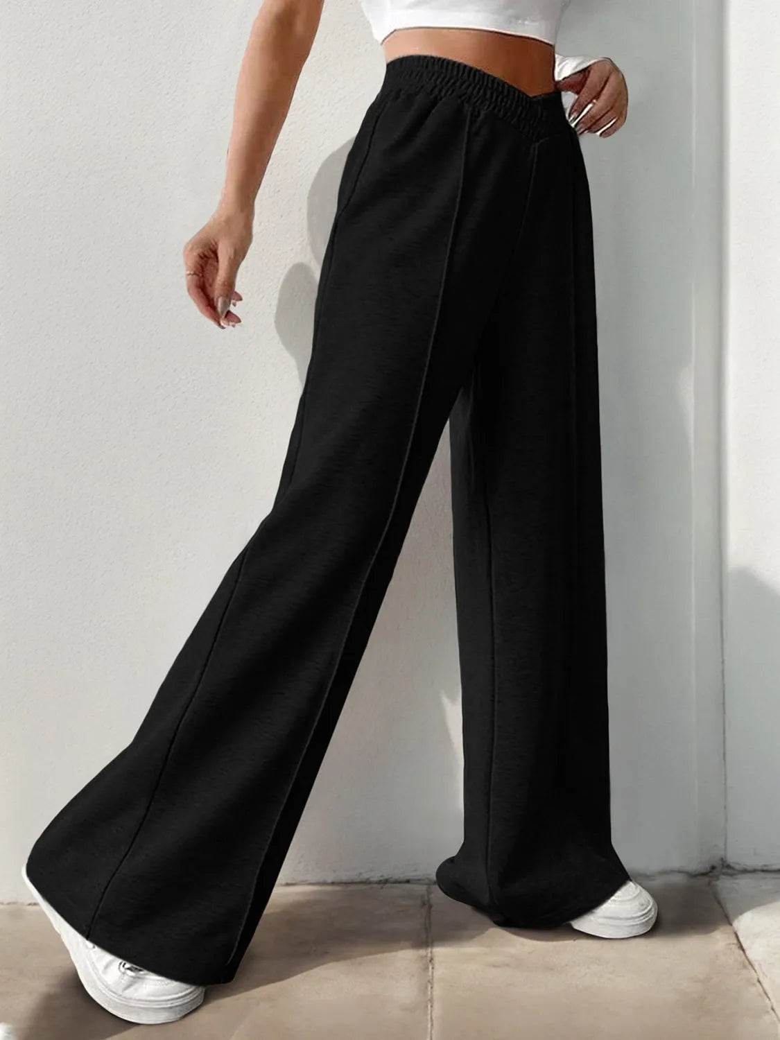 Elastic Waist Wide Leg Pants - Bona Fide Fashion