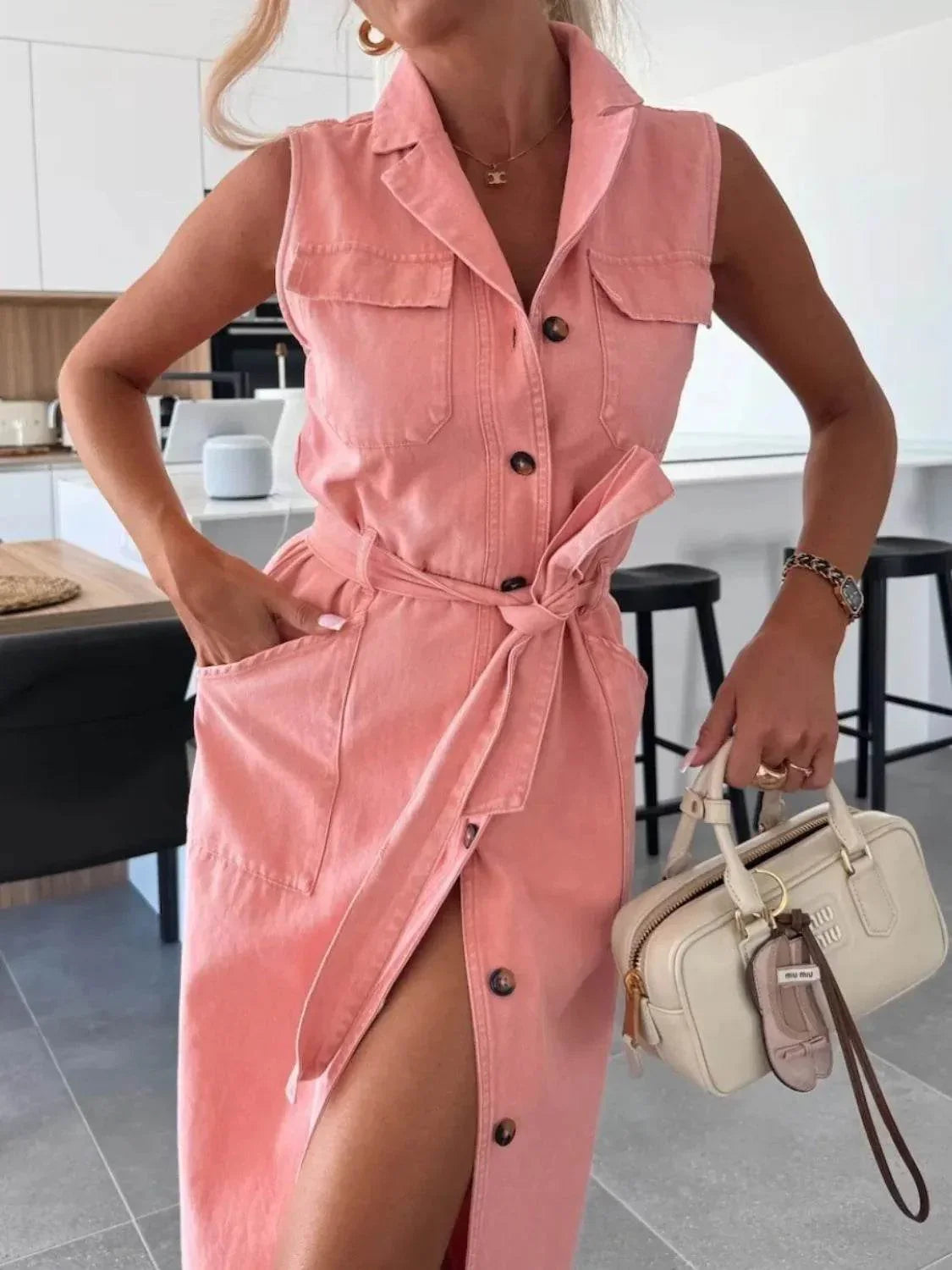 Button Front Sleeveless Denim Dress - Bona Fide Fashion