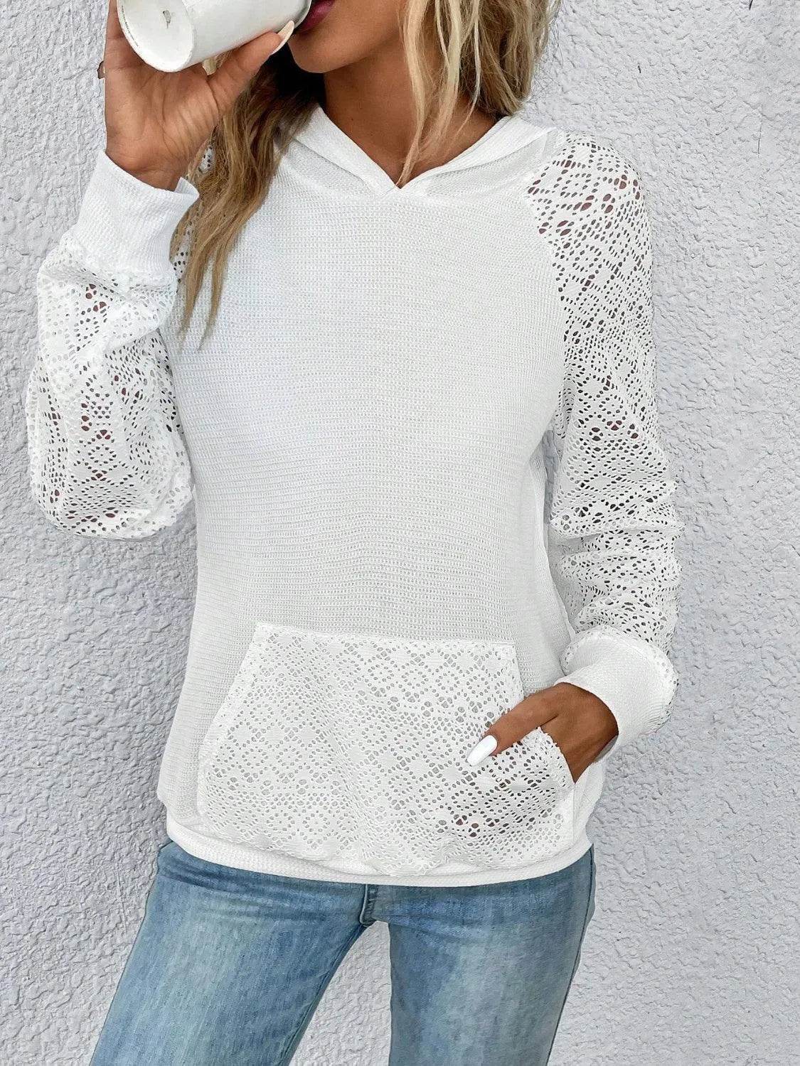 Waffle-Knit Long Sleeve Hoodie - Bona Fide Fashion