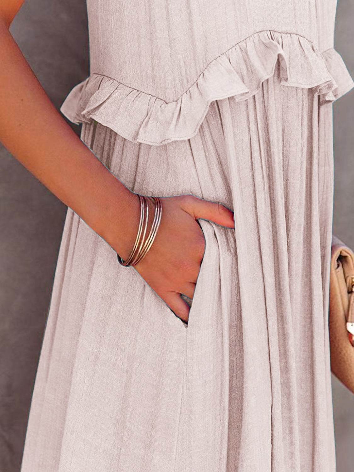 Ruffled Sleeveless Tiered Maxi Dress with Pockets - Bona Fide Fashion