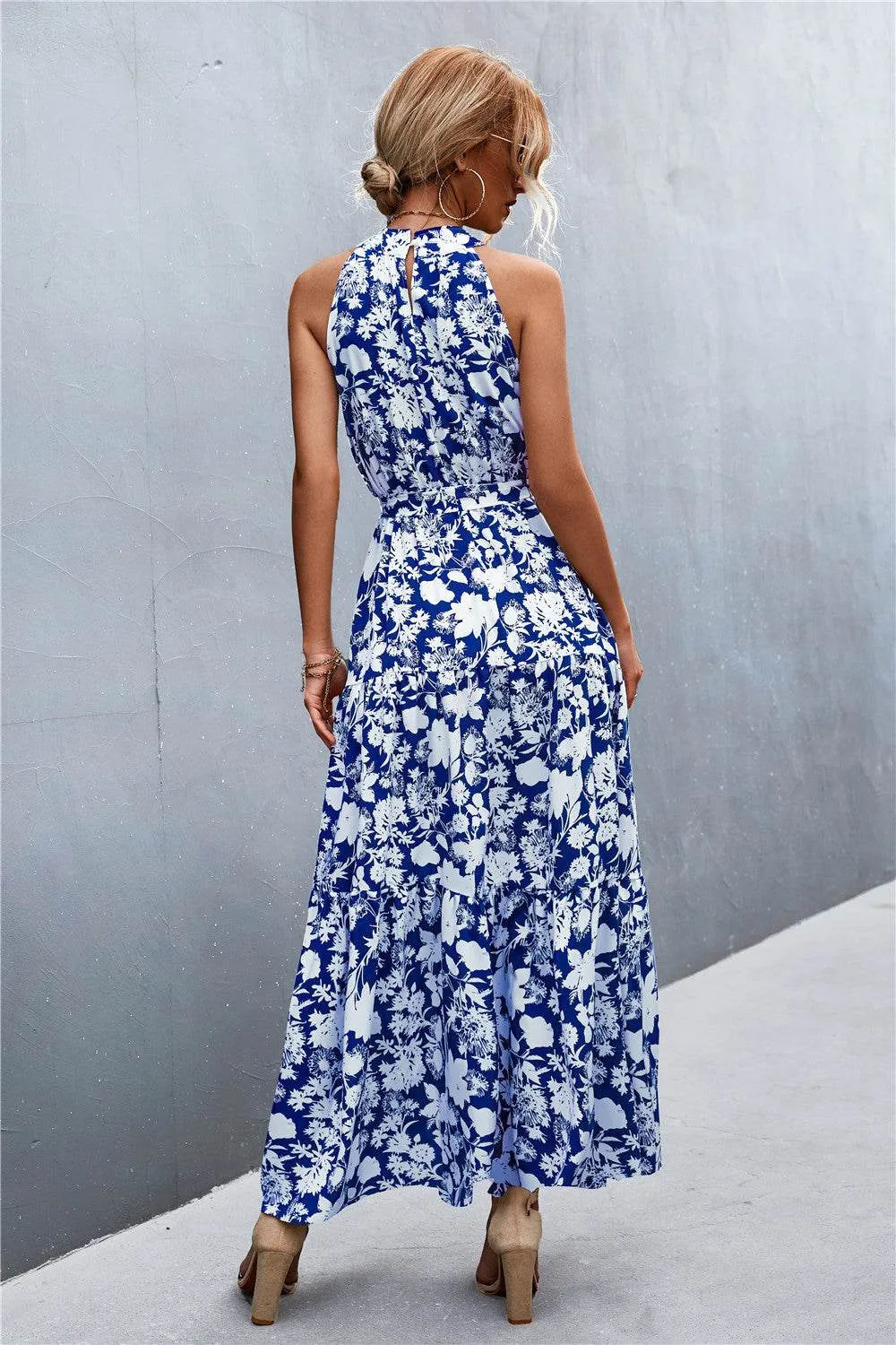 Printed Sleeveless Tie Waist Maxi Dress - Bona Fide Fashion