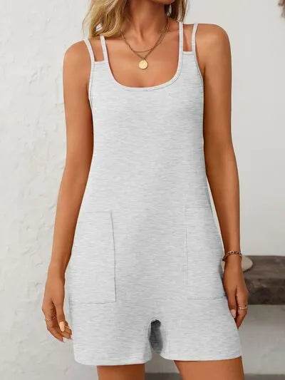 Mandy Scoop Neck Spaghetti Strap Romper with Pockets - Bona Fide Fashion