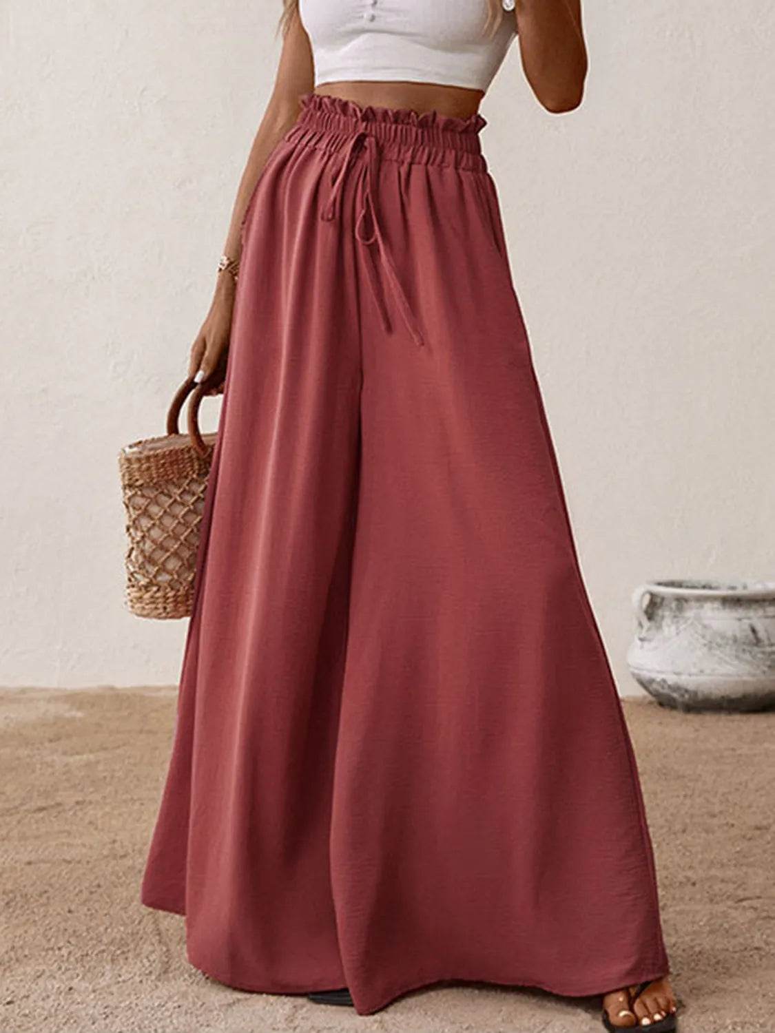 Perfee Frill Tied Wide Leg Pants - Bona Fide Fashion