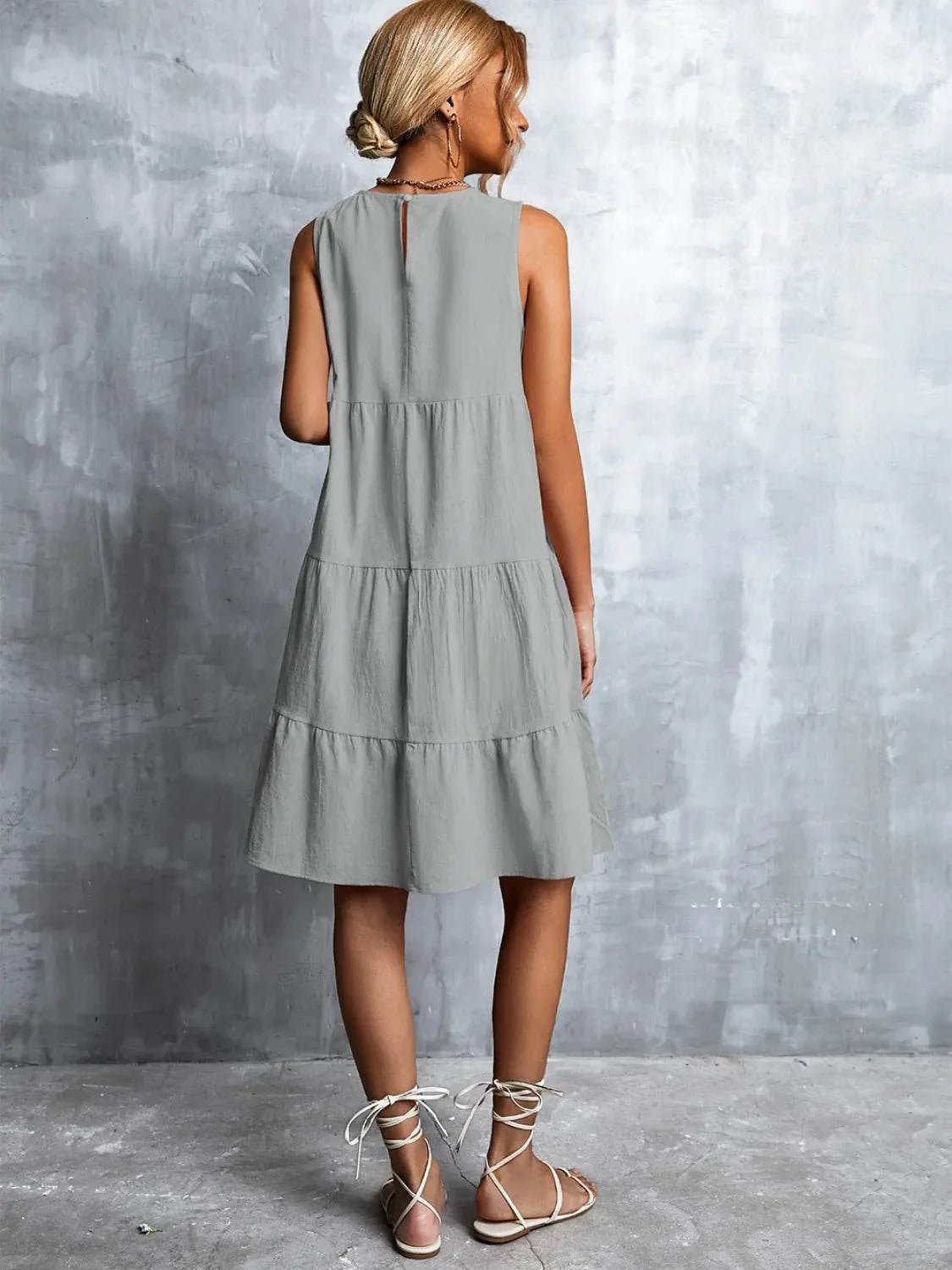 Tiered Round Neck Sleeveless Mini Tank Dress - Bona Fide Fashion