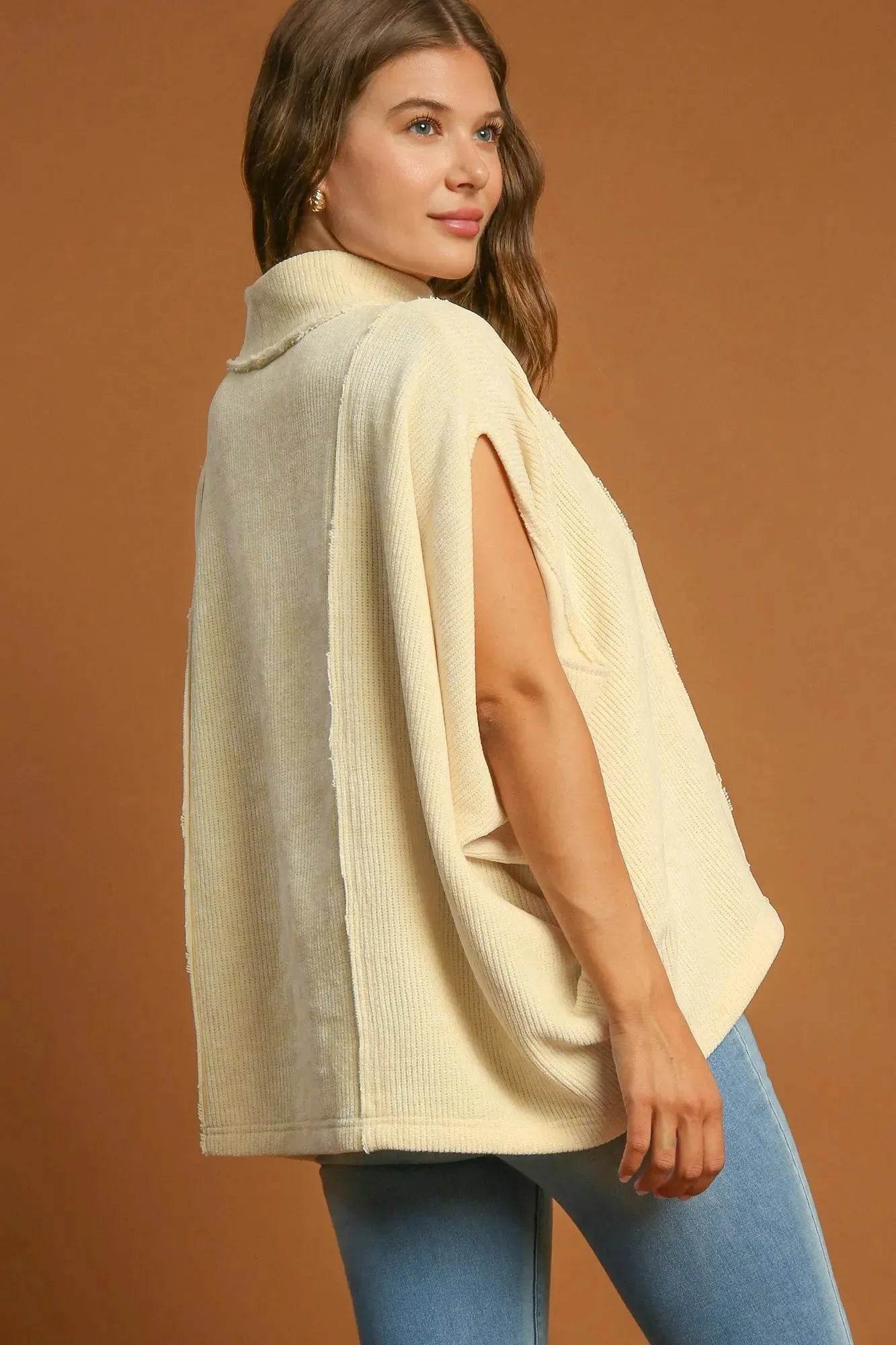 Umgee Solid Color Mock Neck Short Sleeve Top - Bona Fide Fashion