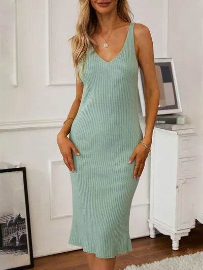 V-Neck Cami Dress and Open Front Cardigan Sweater Set - Bona Fide Fashion