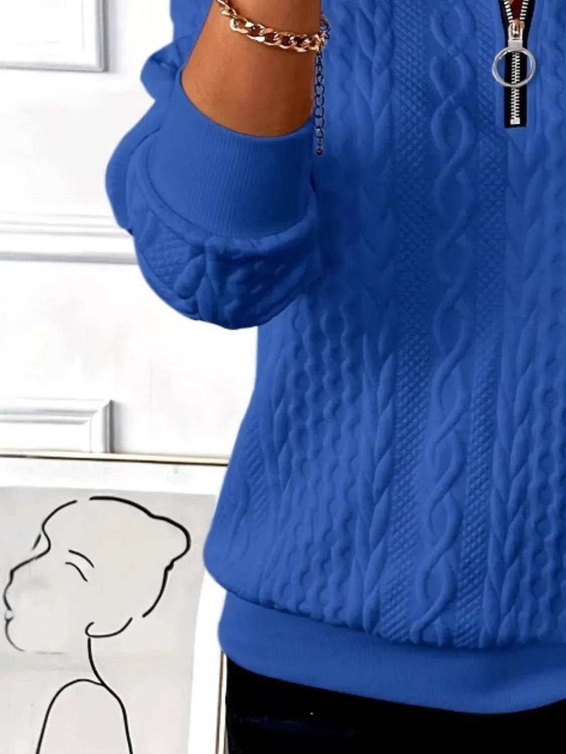 Texture Half Zip Long Sleeve Sweatshirt - Bona Fide Fashion
