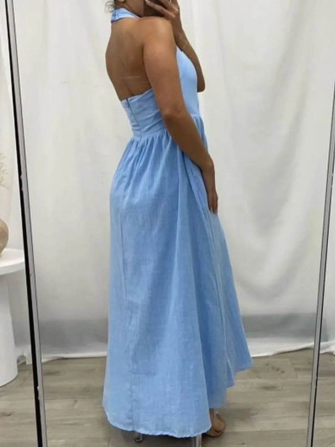 Devine Ruched Halter Neck Midi Dress - Bona Fide Fashion