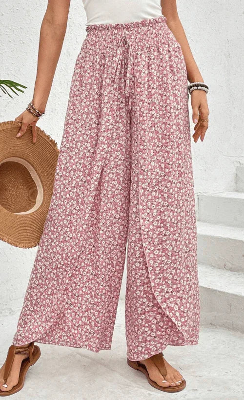 Slit Printed Wide leg Pants - Bona Fide Fashion