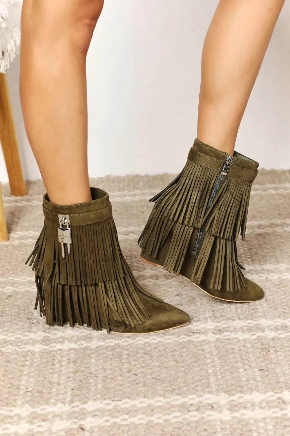 Legend Women's Tassel Wedge Heel Ankle Booties - Bona Fide Fashion