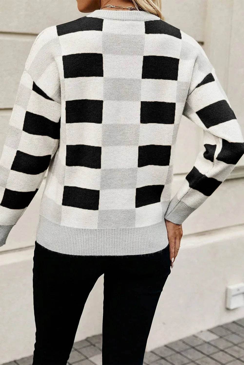 Color Block Round Neck Sweater - Bona Fide Fashion
