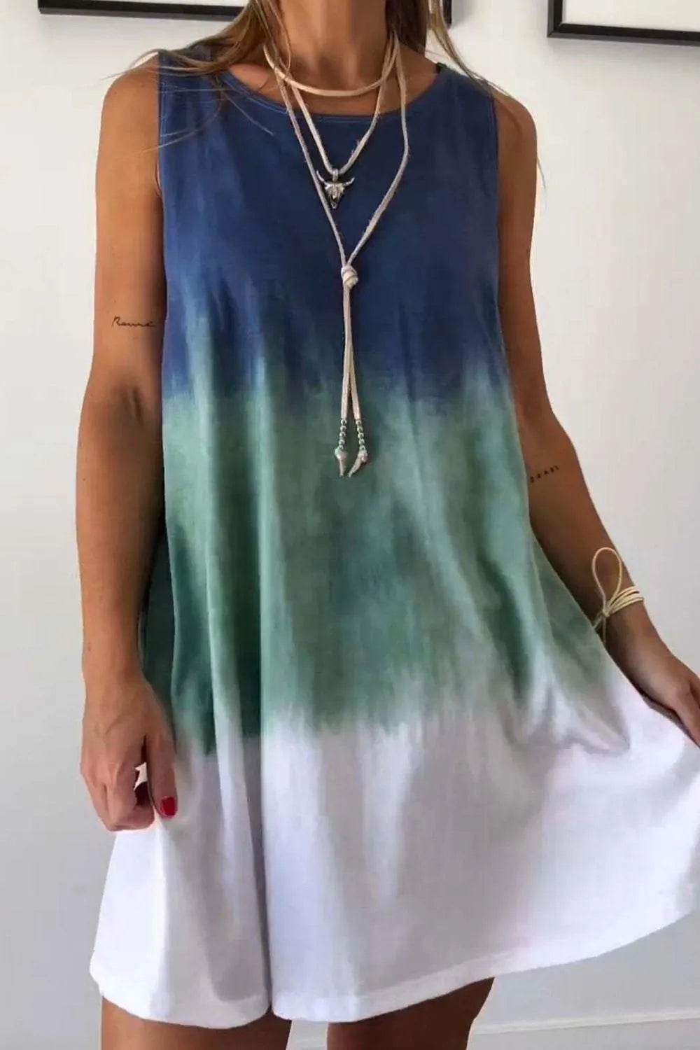 Full Size Tie-Dye Sleeveless Mini Tank Dress Plus Size - Bona Fide Fashion