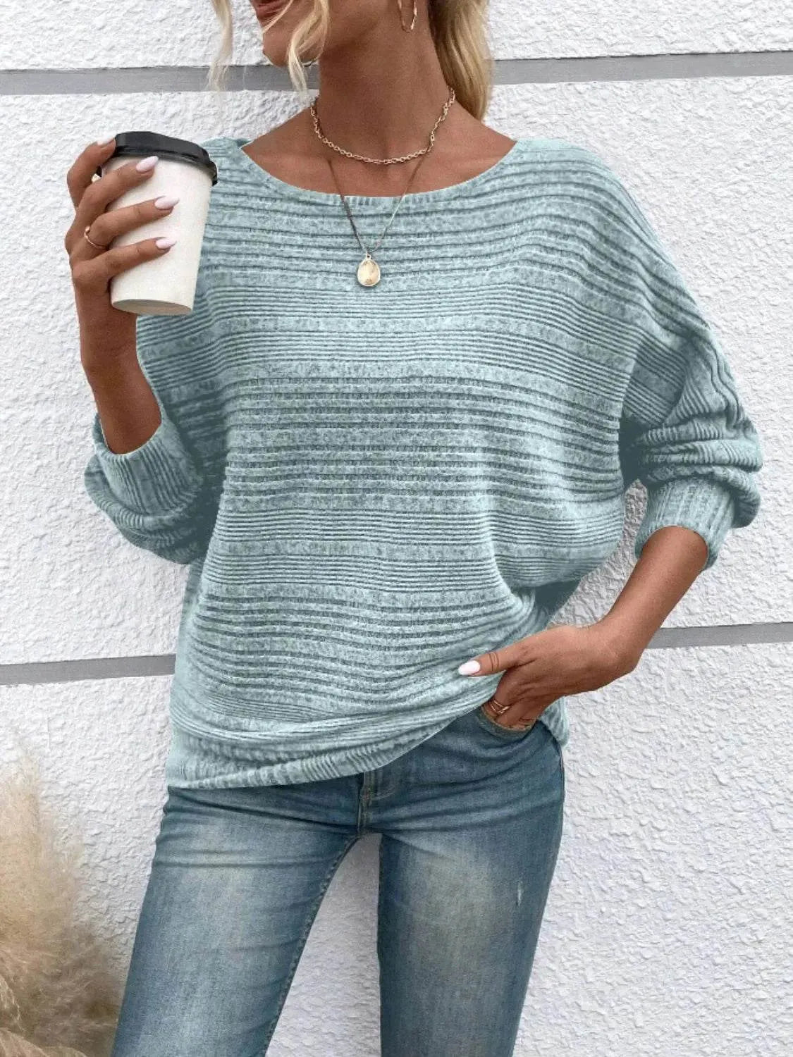 Full Size Round Neck Long Sleeve Top - Bona Fide Fashion
