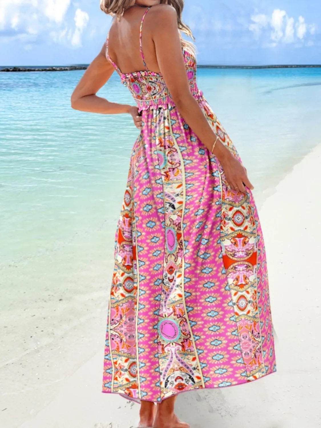 Printed Smocked Maxi Cami Dress - Bona Fide Fashion