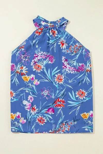 Frill Printed Grecian Tank - Bona Fide Fashion
