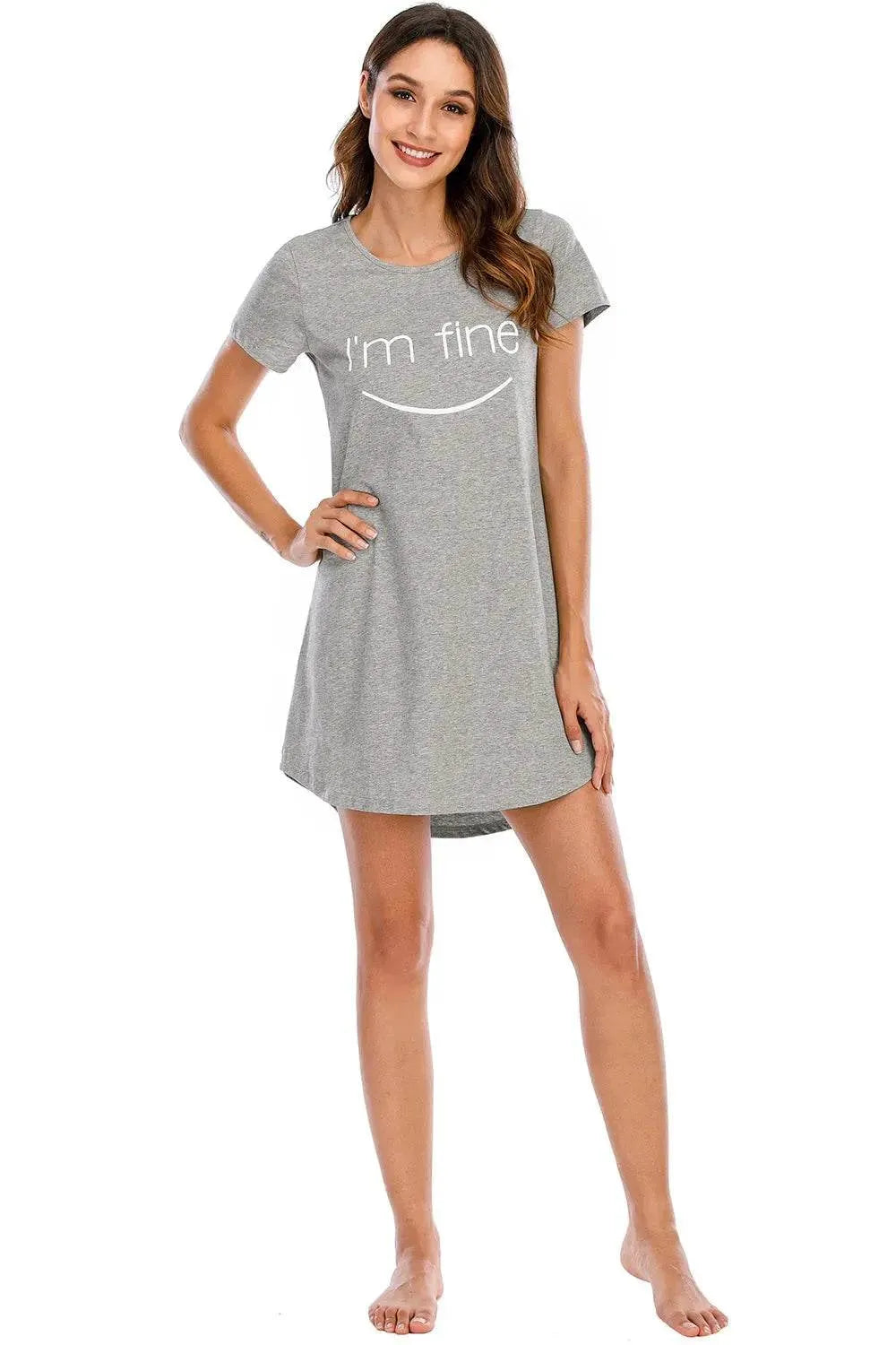 Graphic Round Neck Short Sleeve Lounge Dress - Bona Fide Fashion