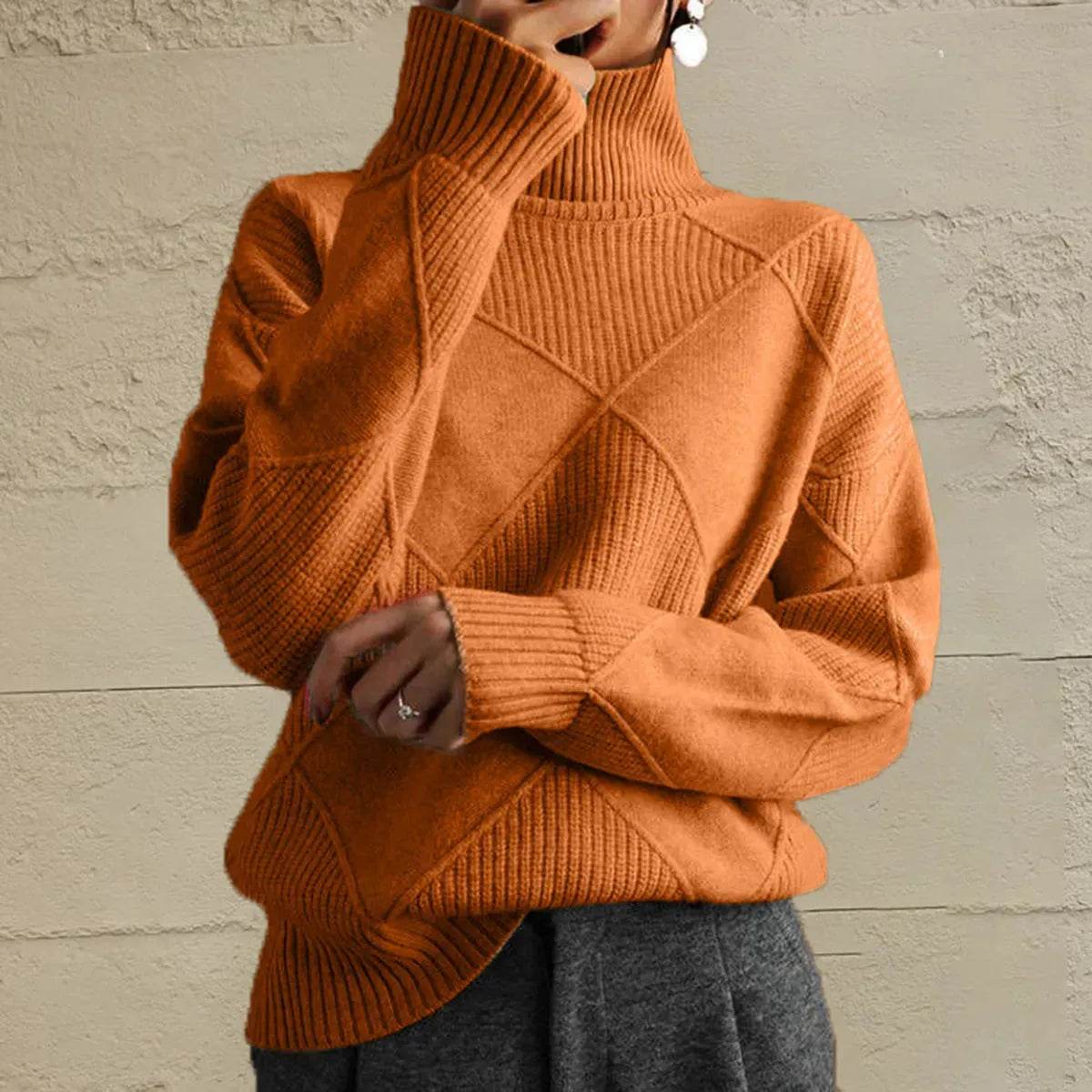 Geometric Turtleneck Long Sleeve Sweater - Bona Fide Fashion