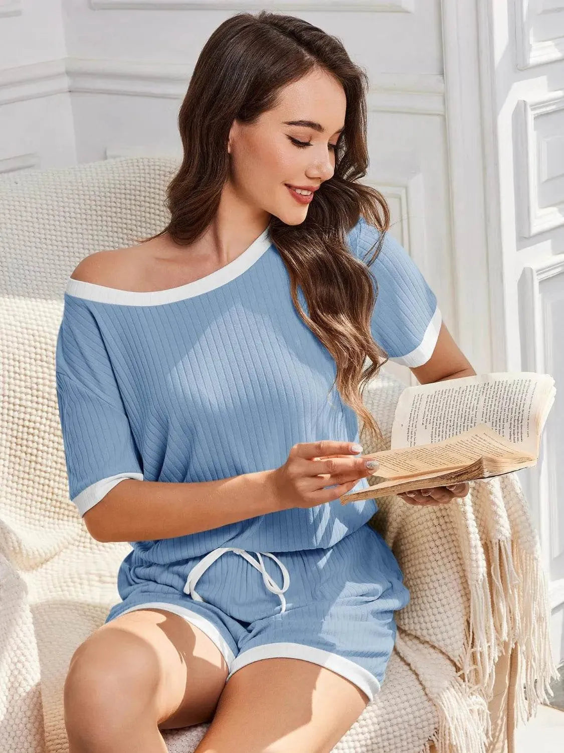 Ribbed Round Neck Top and Shorts Set - Bona Fide Fashion