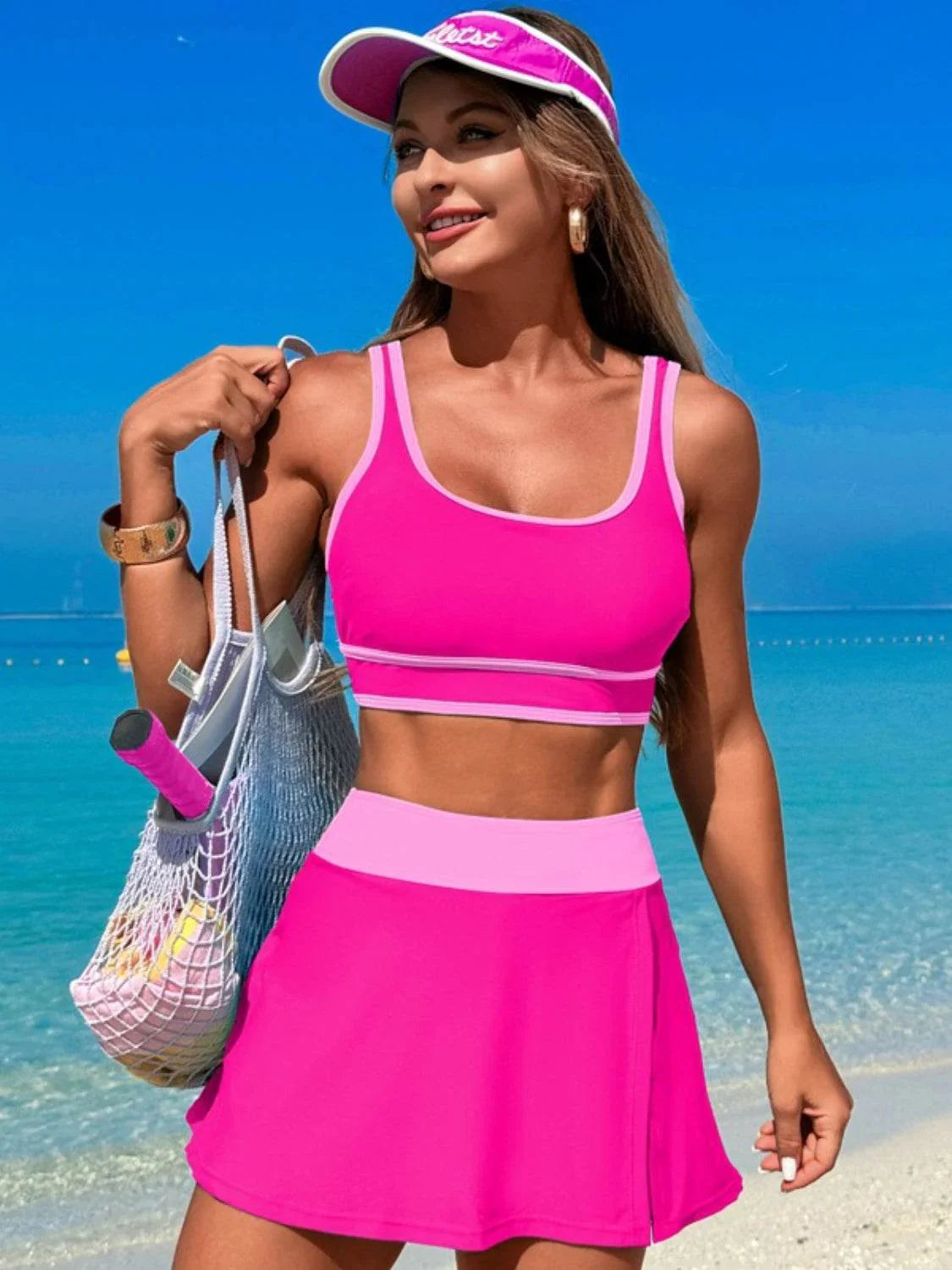 Scoop Neck Top and Skort Swim Set - Bona Fide Fashion