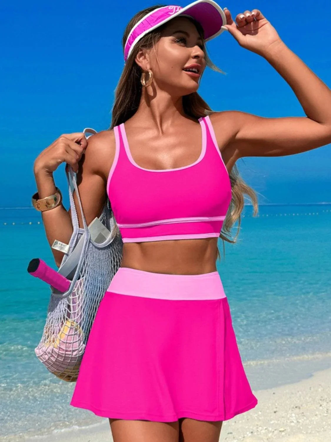Scoop Neck Top and Skort Swim Set - Bona Fide Fashion