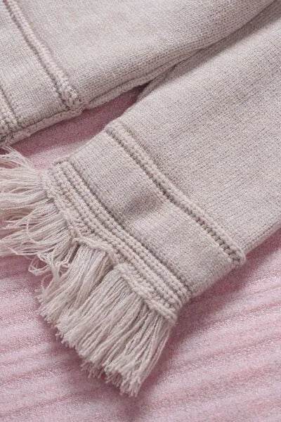 Exposed Seam Fringe Hem V-Neck Long Sleeve Sweater - Bona Fide Fashion