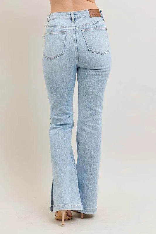 Judy Blue Full Size Tummy Control Vintage Wash Side Slit Slim Boot Jeans Plus Size - Bona Fide Fashion