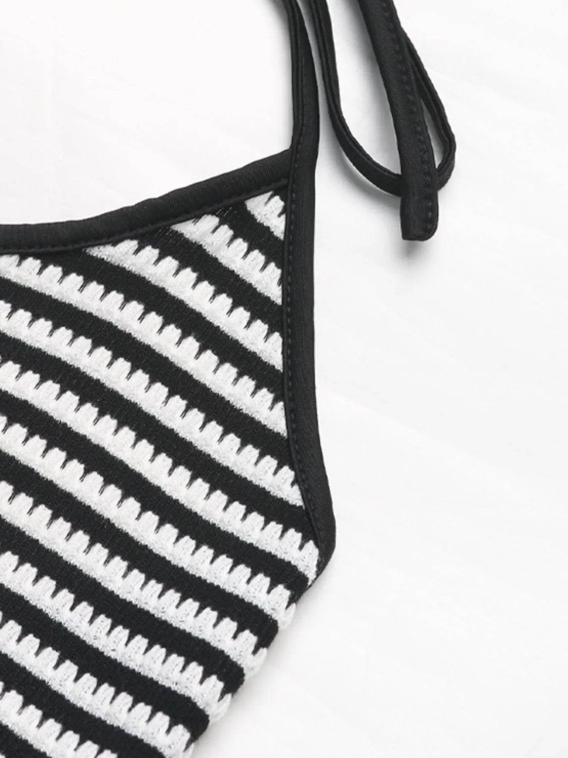 Perfee Striped Halter Neck Top and Slit Skirt Set - Bona Fide Fashion