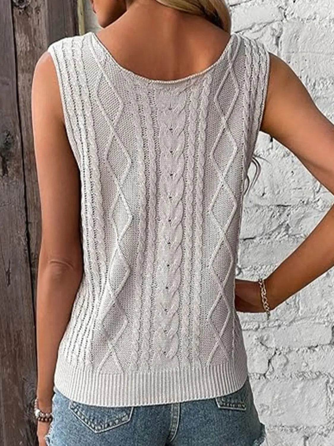 Cable-Knit V-Neck Sweater Vest - Bona Fide Fashion