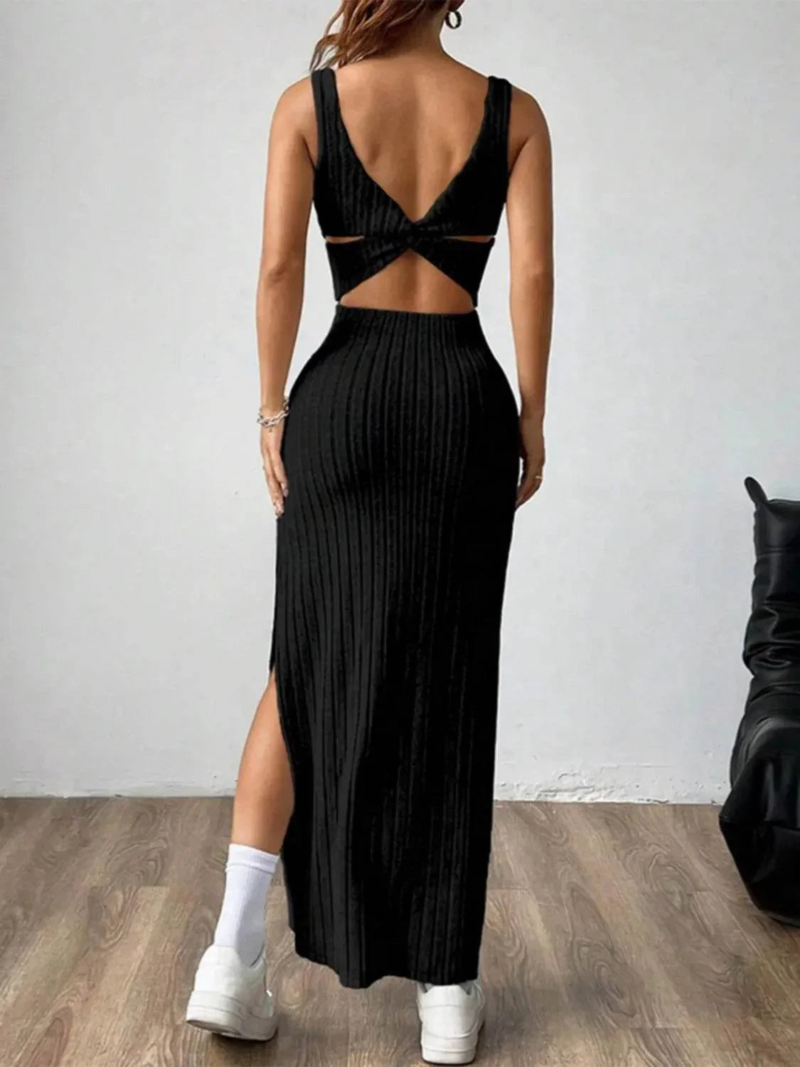 Cutout Square Neck Wide Strap Knit Dress - Bona Fide Fashion