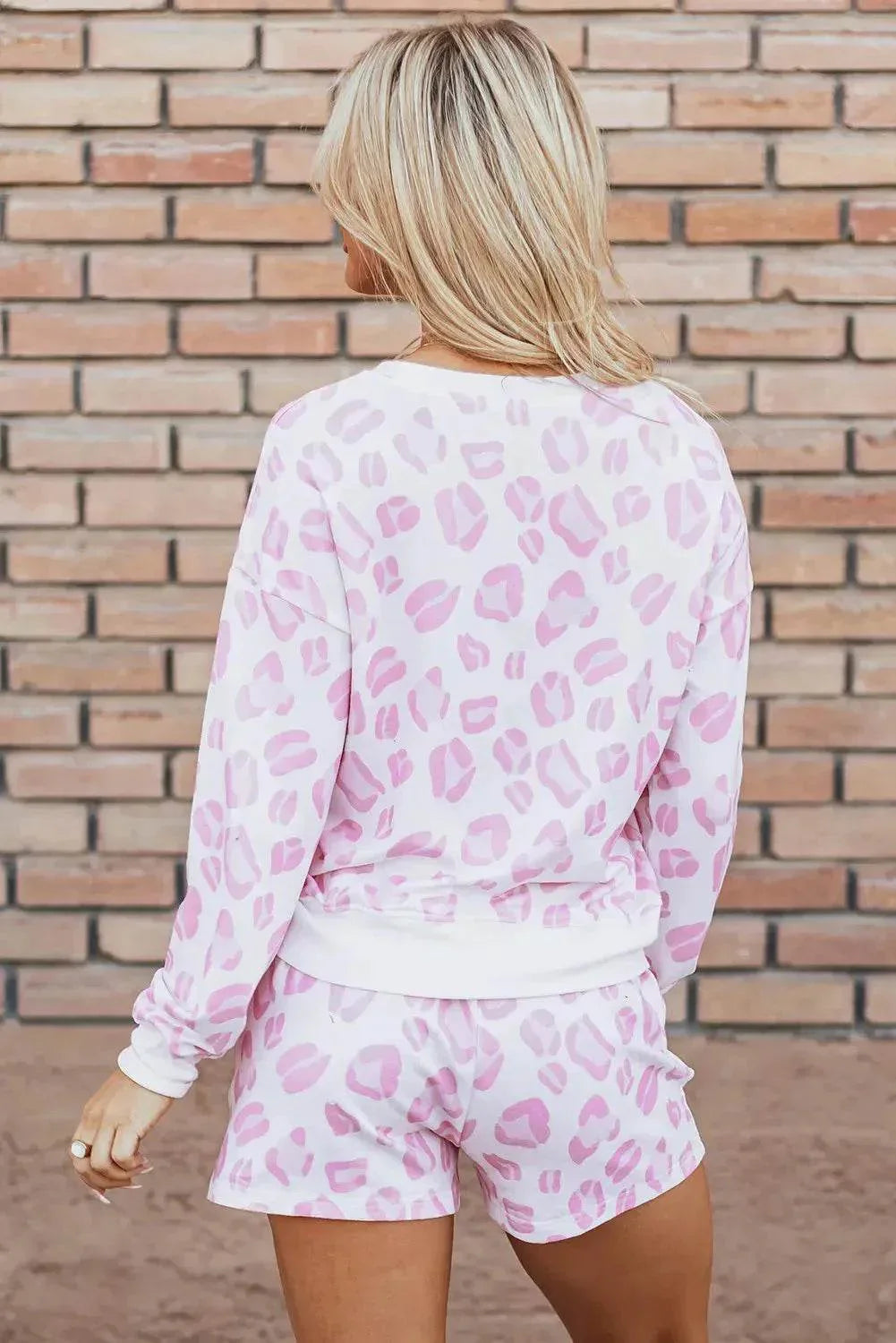 Leopard Long Sleeve and Drawstring Shorts Lounge Set - Bona Fide Fashion