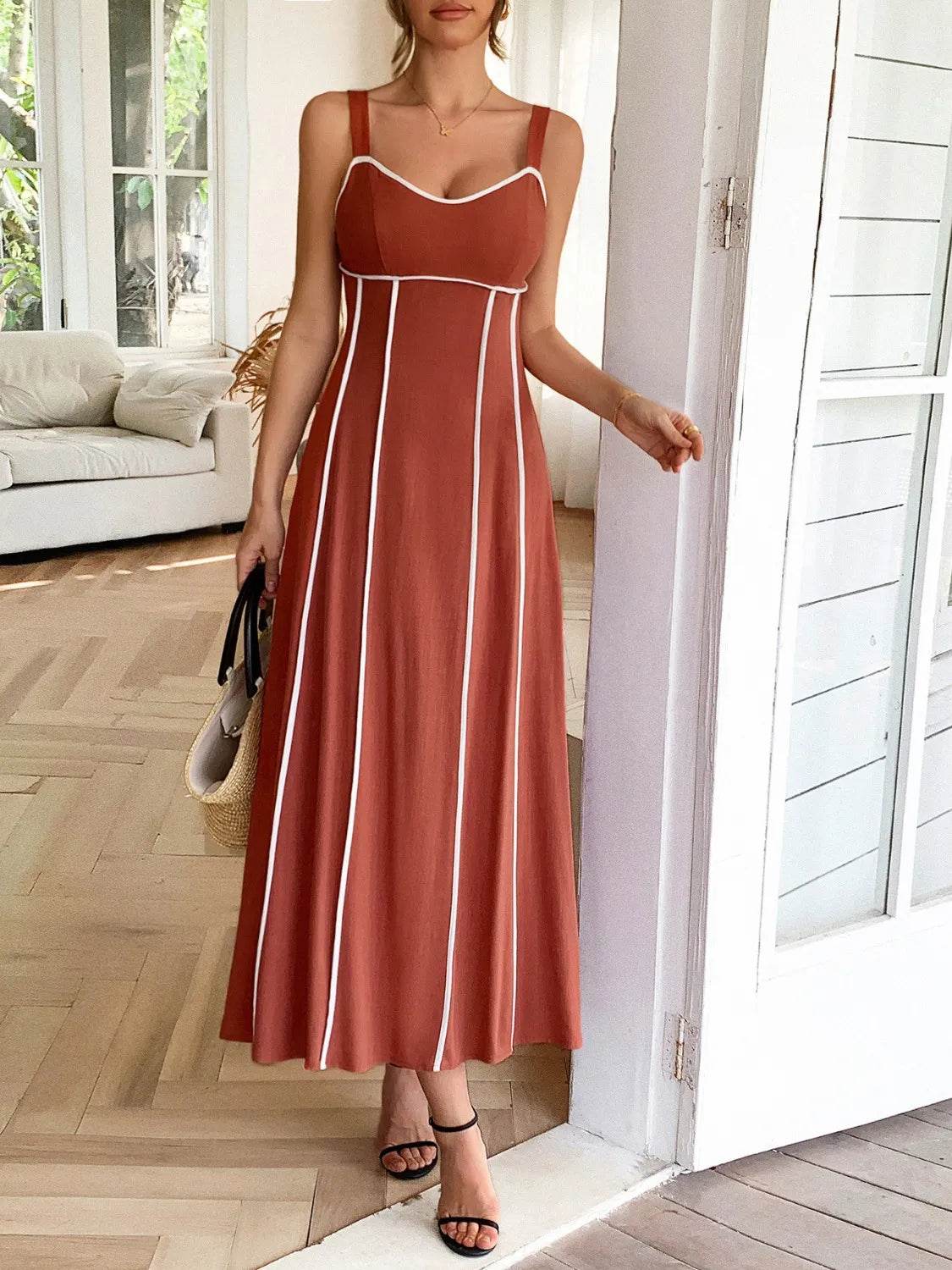 Contrast Wide Strap Midi Cami Dress - Bona Fide Fashion