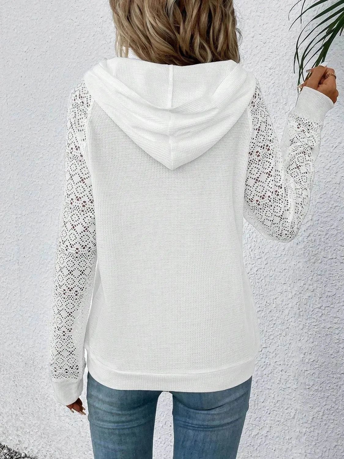 Waffle-Knit Long Sleeve Hoodie - Bona Fide Fashion