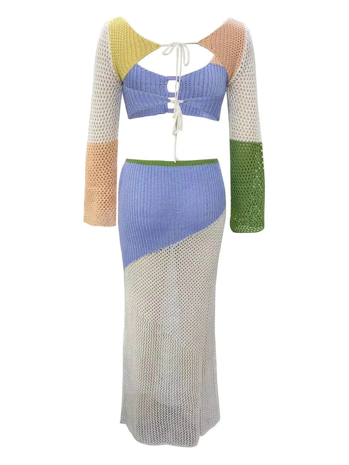 Tied Long Sleeve Top and Skirt Cover Up Set - Bona Fide Fashion