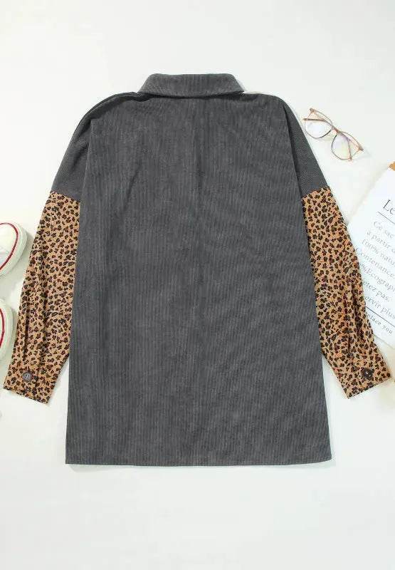 Leopard Button Up Drop Shoulder Jacket - Bona Fide Fashion