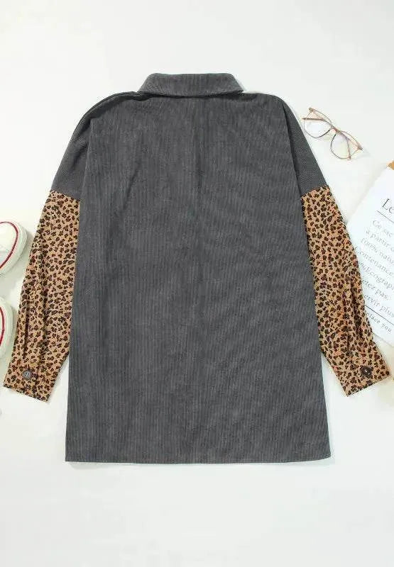 Leopard Button Up Drop Shoulder Jacket - Bona Fide Fashion