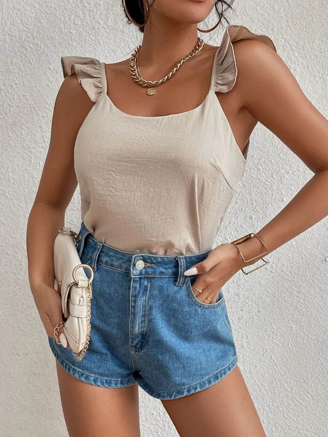 Backless Ruffled Scoop Neck Tank - Bona Fide Fashion
