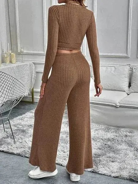 Women's Solid Color Long Sleeved Two-piece Set HEBWF62Z25 - Bona Fide Fashion