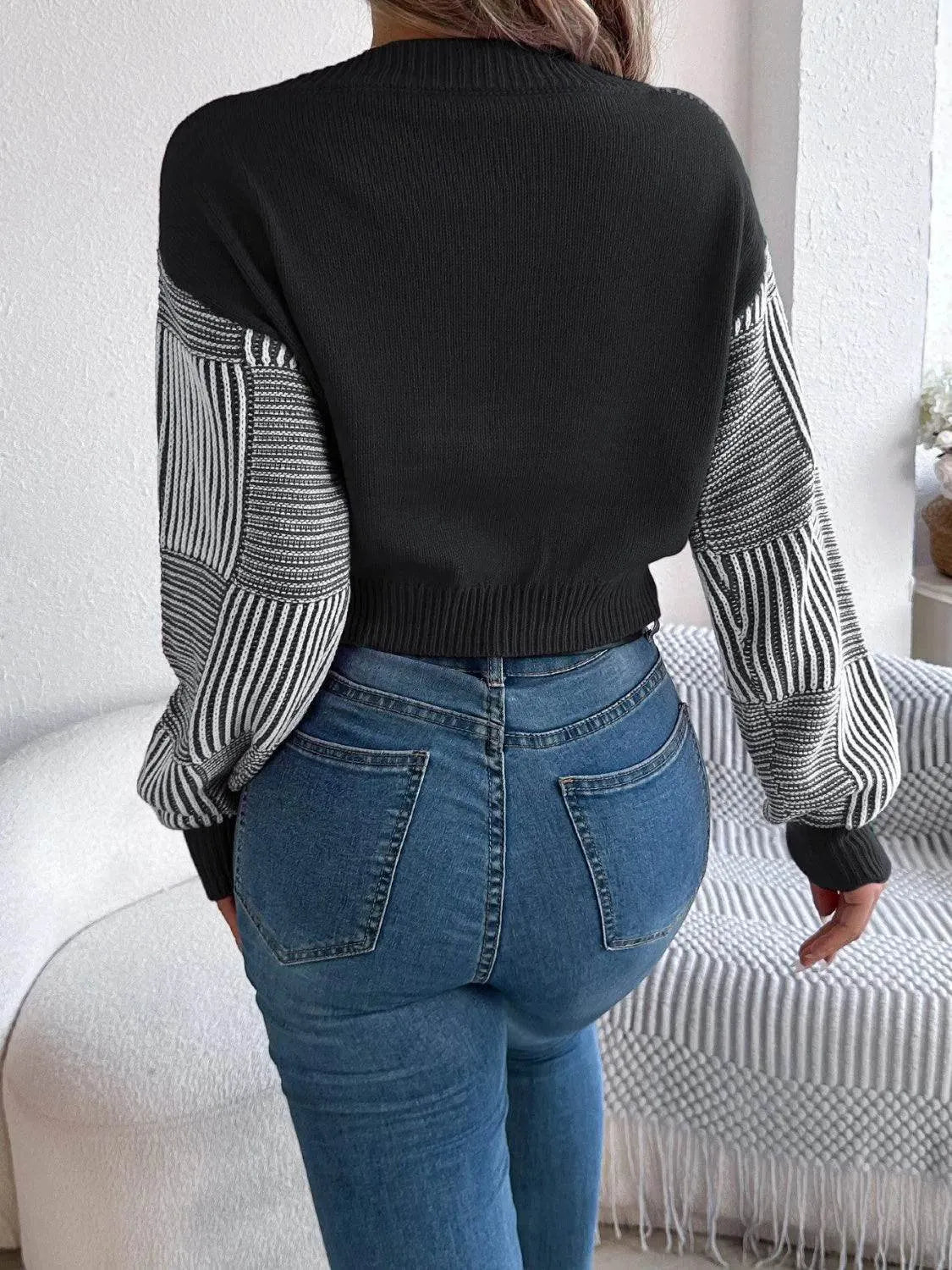 Striped V-Neck Long Sleeve Sweater - Bona Fide Fashion