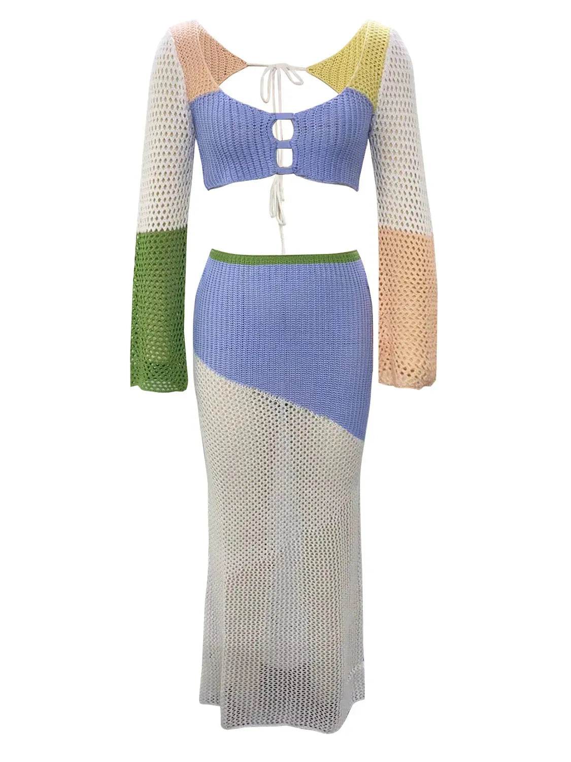 Tied Long Sleeve Top and Skirt Cover Up Set - Bona Fide Fashion