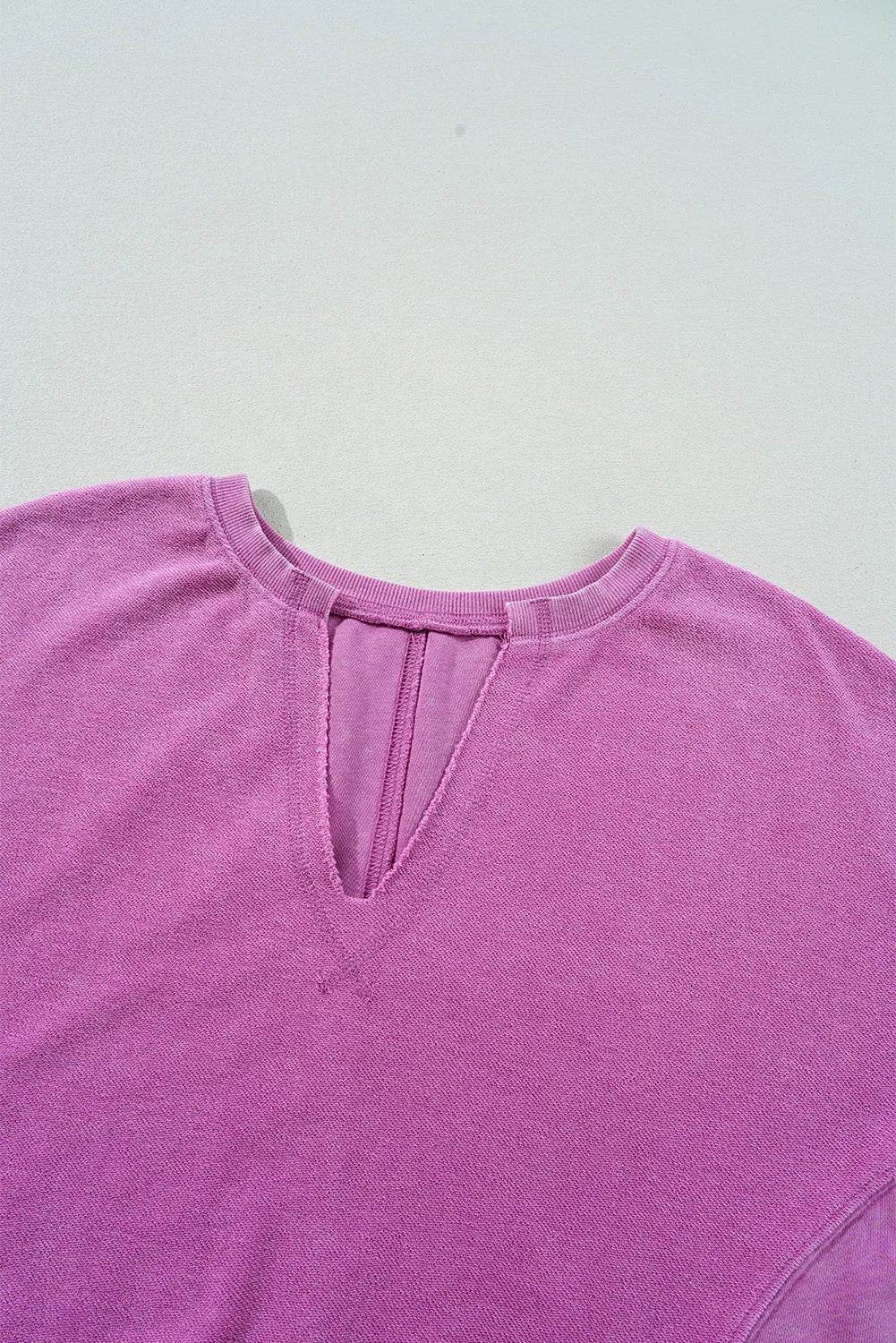 Notched Drop Shoulder Long Sleeve Sweatshirt - Bona Fide Fashion
