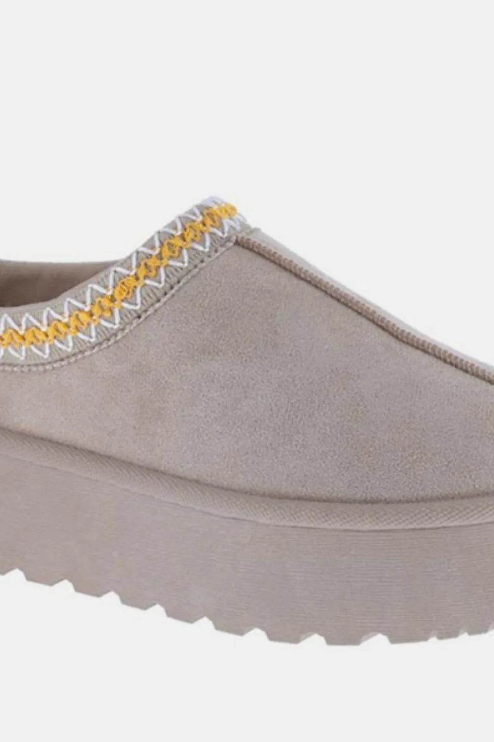 Weeboo Platform Embroidered Trim Slip-On Boots - Bona Fide Fashion