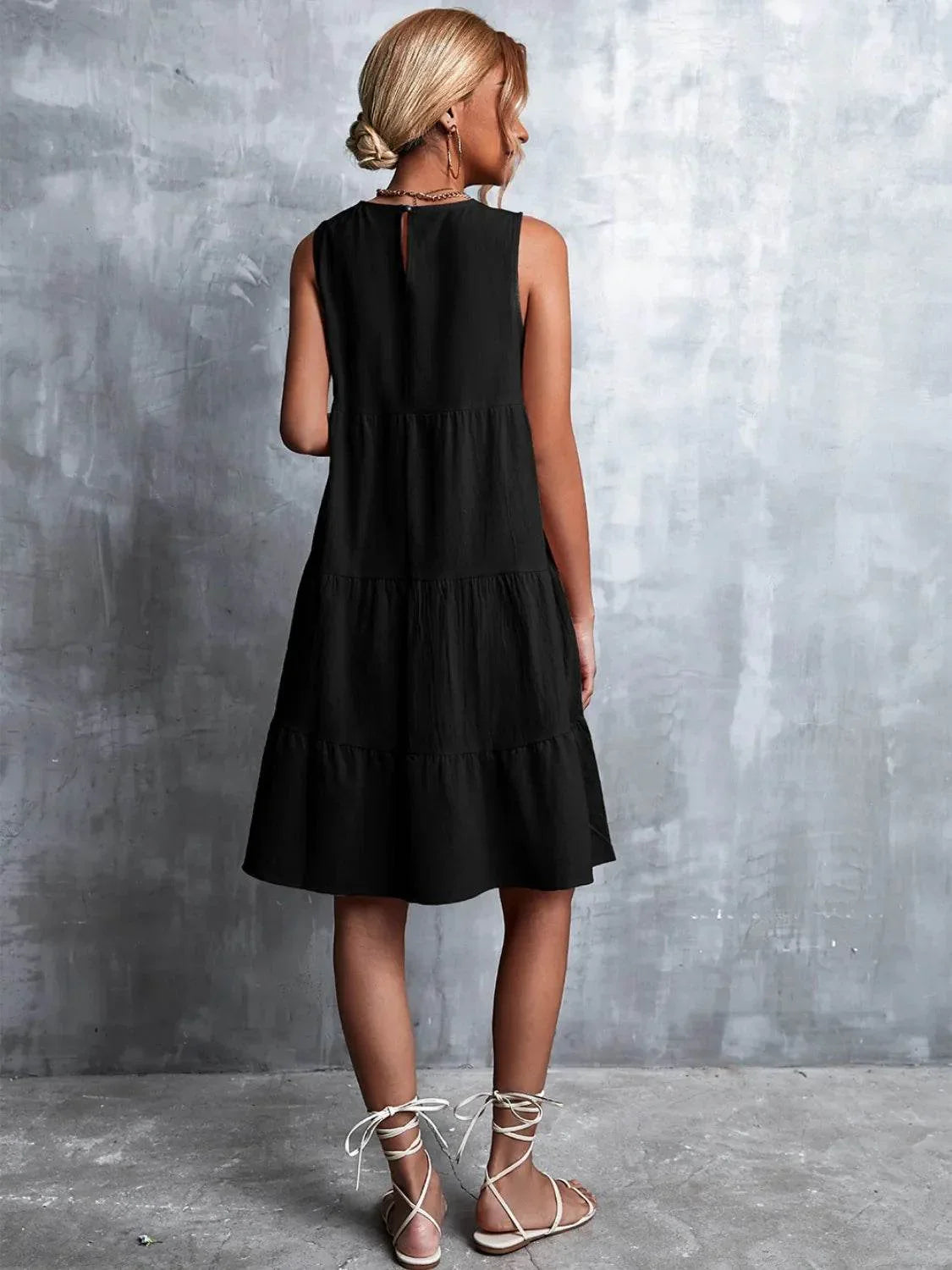 Tiered Round Neck Sleeveless Mini Tank Dress - Bona Fide Fashion