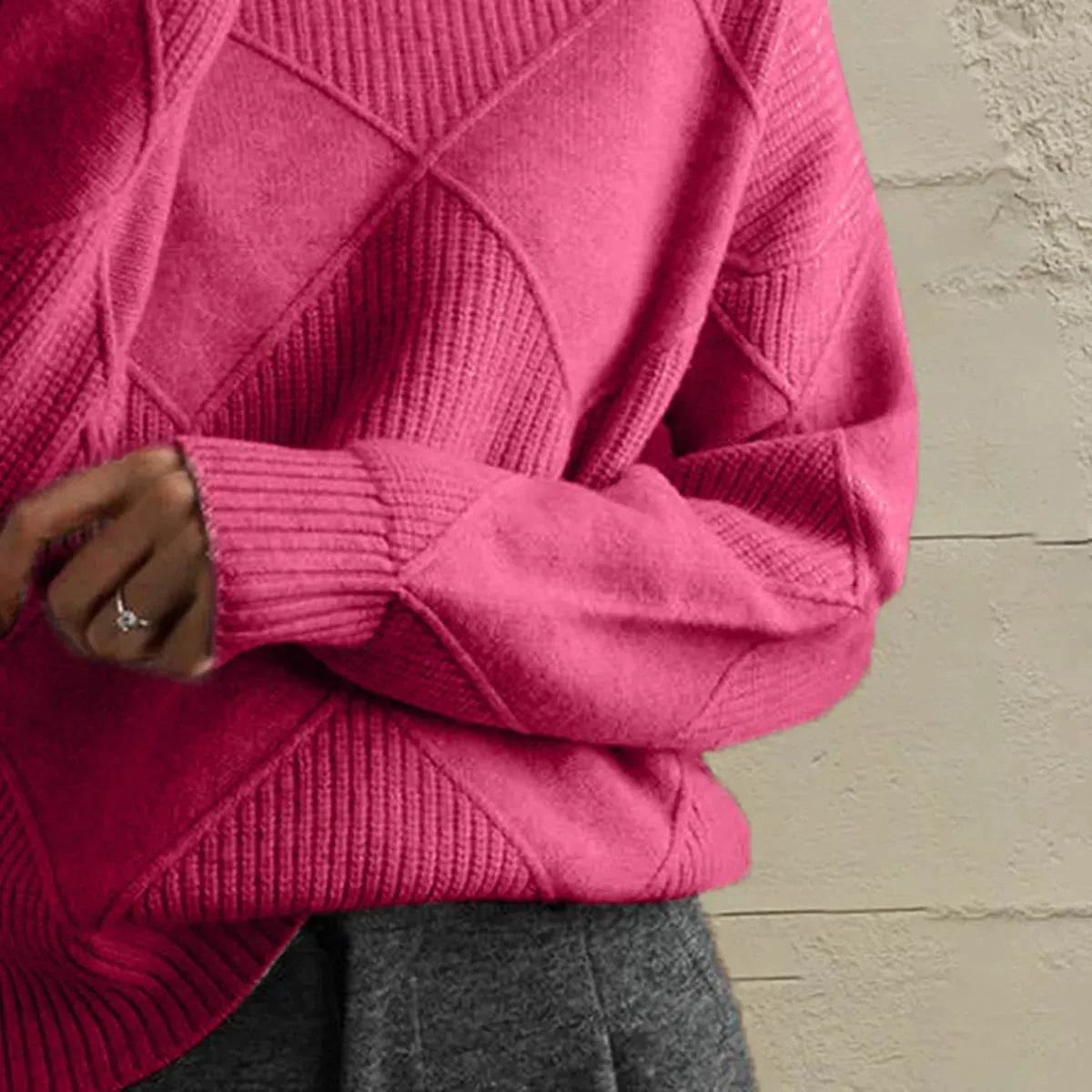 Geometric Turtleneck Long Sleeve Sweater - Bona Fide Fashion