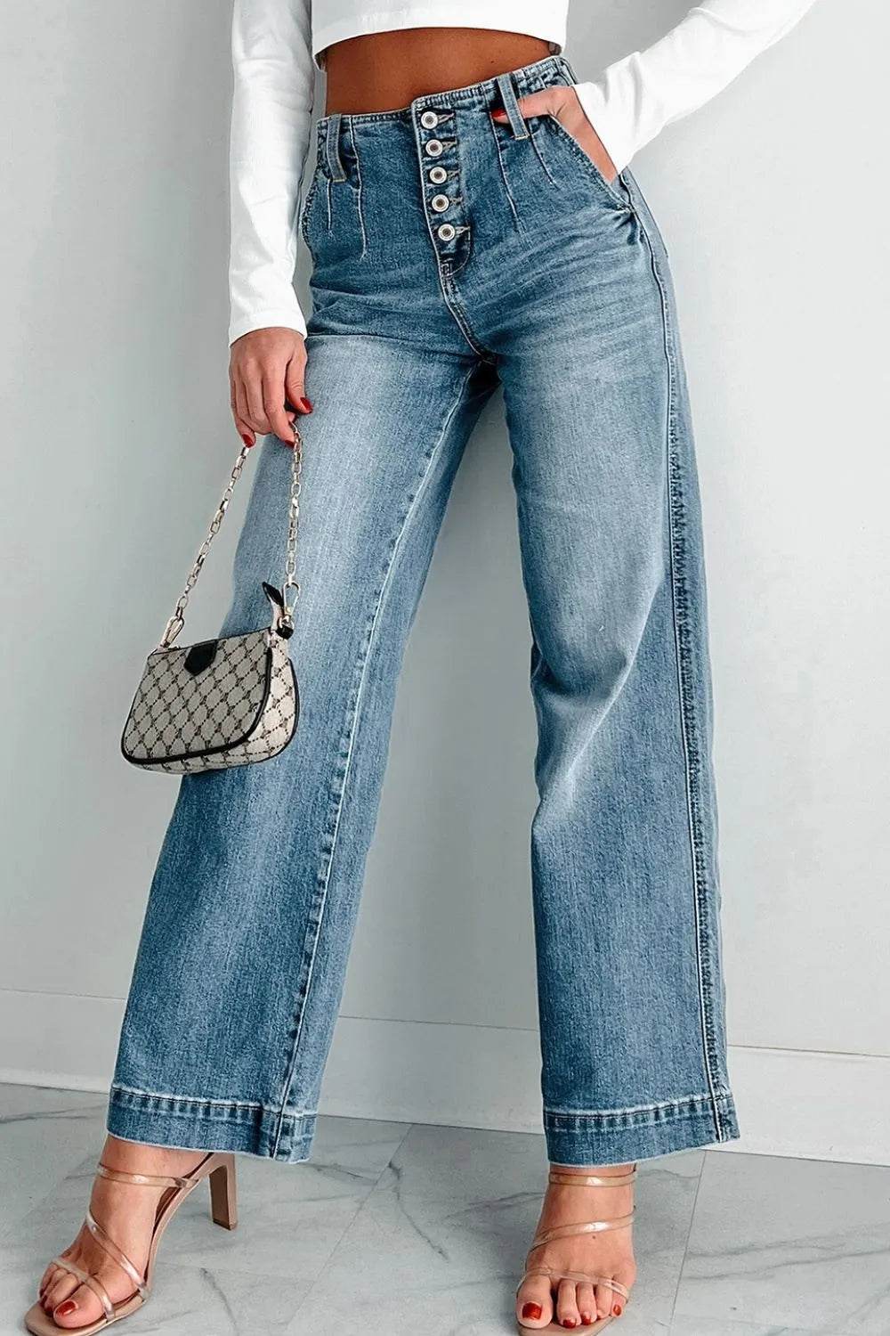 Button Fly High Waist Jeans - Bona Fide Fashion
