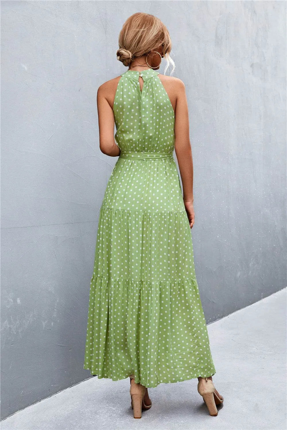Printed Sleeveless Tie Waist Maxi Dress - Bona Fide Fashion