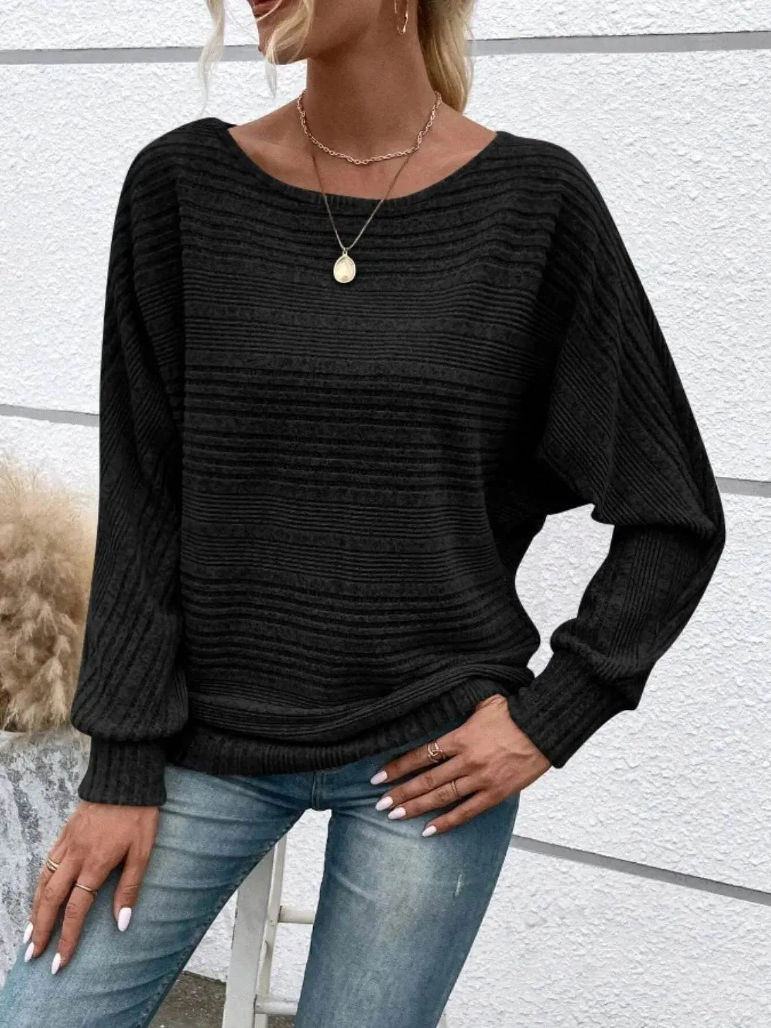 Full Size Round Neck Long Sleeve Top - Bona Fide Fashion